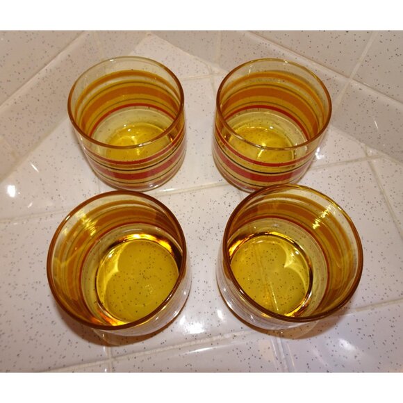 Vintage Four Golden Rust & Cream Anchor Hocking Drink Glasses MCM 1970s - Picture 6 of 9